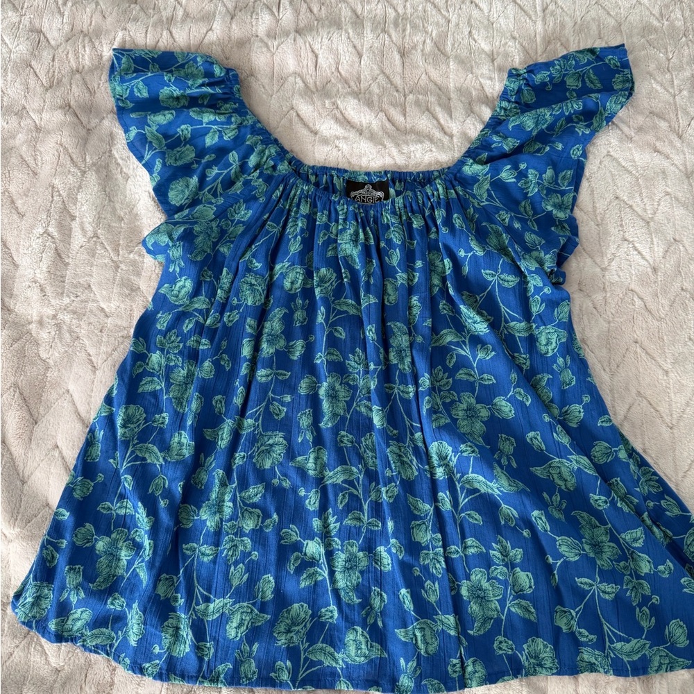 Angie Blue and Green Floral Blouse